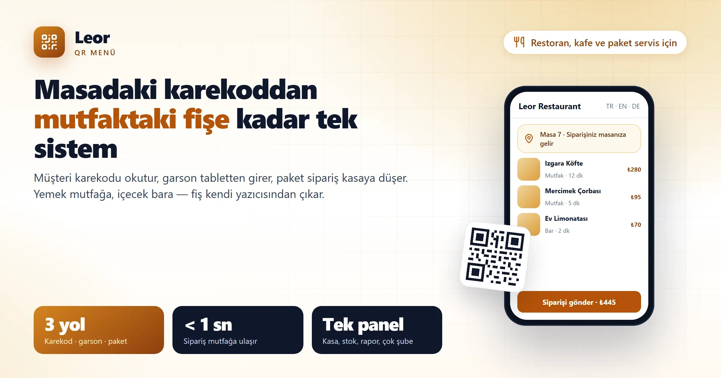Leor Menu: masadaki karekoddan mutfaktaki fişe kadar tek sistem